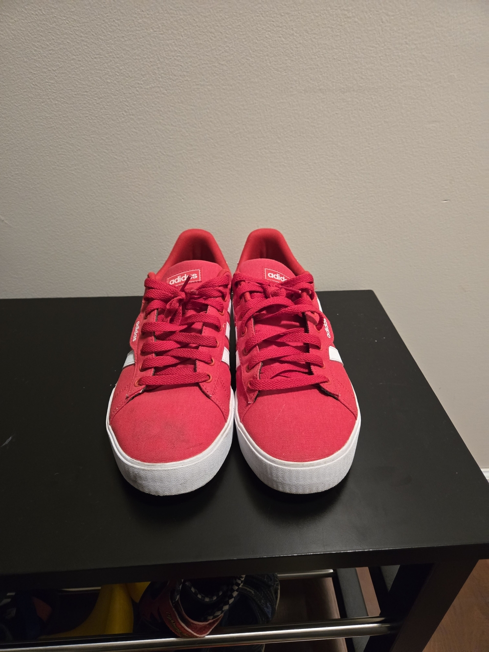 adidas Red Low-Top Sneakers with White Stripes and White Sole